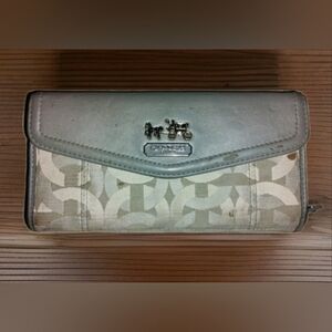 Coach Silver and Cream Patterned Wallet
